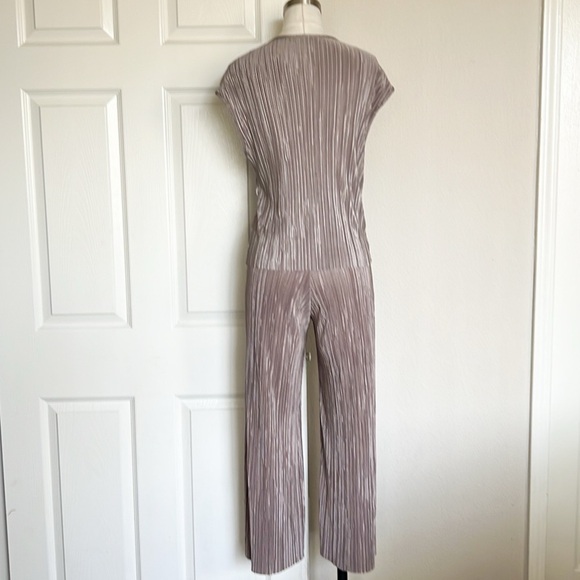 ZARA Pleated Culottes Plisse Wide Leg Pants Elastic Waist Mink Tan - Picture 5 of 7